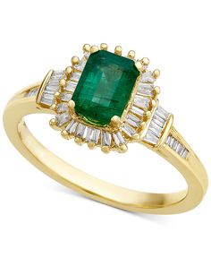 Emerald (3/4 ct. t.w.) & Diamond (1/3 ct. t.w.) Ring in 14k Gold Heirloom Rings, Emerald Engagement, Bridal Gold Jewellery, Emerald Engagement Ring, Baguette Diamond, Love Ring, Emerald Ring, Fashion Rings, Gold Jewelry