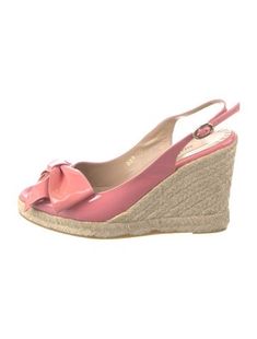 Valentino Patent Leather EspadrillesPinkBow Accents & Jute TrimCrossover Straps & Buckle Closure at Ankles Chic Pink Wedge Heel Espadrilles, Pink Round Toe Espadrilles For Spring, Pink Flat Espadrilles For The Beach, Casual Pink Heels For Vacation, Pink Slip-on Espadrilles For Summer, Pink Closed Toe Espadrilles For Spring, Pink Round Toe Espadrilles For Beach, Chic Pink Espadrilles For Spring, Casual Pink Open Toe Espadrilles