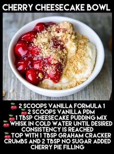 cherry cheesecake bowl recipe in a white bowl