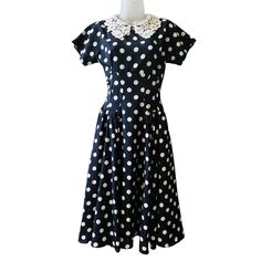 Unique Vintage Retro 40s 50s Style Polka Dot Swing Dress With Lace Collar Sz. Xs Msrp $98 Brand New With Tags 100% Polyester Crepe Cap Sleeved, Fitted Waist With Gathered Flared Skirt And Back Zipper. Pockets! Measurements Laying Flat Chest 34 In Waist 24 In Length 43 In Skirt Length 28 In Id 24000 Floral Pencil Dress, Beaded Flapper Dress, Unique Vintage Dresses, Swiss Dot Dress, 1920s Flapper Dress, Velvet Midi Dress, 50s Style, 40s Fashion, Womens Vintage Dresses