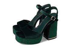 Kenneth Cole New York Dolly Crystal - Women's Shoes : Hunter Green : Create a standout look at the next party or night out by pairing your ensemble with the Kenneth Cole New York Dolly Crystal Heels. Textile upper. Man-made lining and insole. Buckled closure on the ankle strap. Open square toe. Crystal-embellished block heel. Textile and synthetic outsole. Imported. Measurements: Heel Height: 4 3 4 in Weight: 1 lb Platform Height: 1 1 4 in Product measurements were taken using size 8, width M. P Dark Green Platform Heels, Party Block Heels With Ankle Strap And Stacked Heel, Glamorous High Heels For Evening, Party Block Heels With Heel Strap, Square Toe Platform Block Heels For Party, Party Platform Block Heels With Square Toe, Party Block Heels With Heel Strap And Square Toe, Ankle Strap Block Heels For Evening Party Season, Ankle Strap Block Heels For Evening Parties