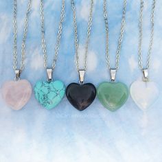 Crystal Love Heart Friendship Necklace / Fairy Kei Jewelry / Kawaii Pastel Goth / Rose Quartz / Opalite / Stainless Steel / Best Friend Gift These beautiful little crystal heart necklaces are handmade with polished rose quartz, turquoise, black onyx, green aventurine, and opalite stones, which are strung from tarnish-proof 2mm stainless steel cable chain necklaces. These beauties make perfect gifts for Birthdays, Valentine's Day, and Christmas, especially for lovers of crystals and fairy kei, ka Kawaii Necklaces For Valentine's Day, Kawaii Style Necklaces For Valentine's Day Gift, Cute Black Heart-shaped Necklaces, Cute Black Heart-shaped Necklace, Cute Black Heart Necklace, Handmade Crystal Necklaces For Valentine's Day, Fairycore Heart-shaped Jewelry Gift, Fairycore Heart-shaped Gift Jewelry, Kawaii Heart Beads Jewelry Gift