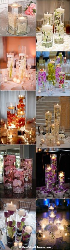 Romantic floating wedding centerpiece ideas / http://www.deerpearlflowers.com/floating-wedding-centerpieces/ Reception Centerpieces Diy, Wedding Reception Centerpieces Diy, Diy Candle Centerpieces, Purple Wedding Centerpieces, Wedding Vase Centerpieces, Flowers And Candles, Floating Candle Centerpieces, Diy Wedding Reception, Rustic Wedding Decorations