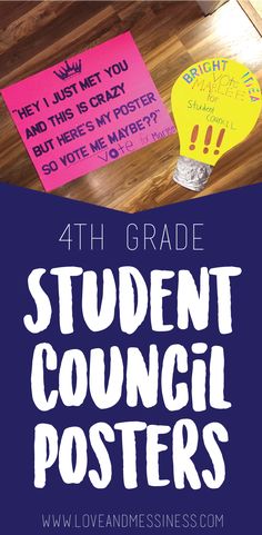 a poster with the words, 4th grade student council posters on it and an image of a