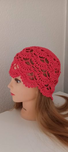 Cute Women's Crochet Summer hat Boho Girls summer hat Red summer skull hat 100% cotton tams hat Womens Summer Cotton beret Ladies lace summer hat Festival hat READY TO SHIP This women's summer hat is crochet in red colour and it is made of mercerized 100% cotton yarn. This women's hat is a great gift idea for a loved one or a smart purchase as a wardrobe accessory. Size best fit women's heads with 54-56 cm/ 21-22 inches head circumference. Length of hat 19 cm/ 7.5 inches. This hat is mashine was Adjustable Cotton Yarn Hats, Summer Cotton Crochet Hat, Summer Hat With Crochet Lace, Beach Hat With Adjustable Crochet Lace, Spring Crochet Lace Hat, Fitted Crochet Beanie For Beach, Crochet Lace Hats For Summer Beach, Summer Beach Hat With Crochet Lace, Summer Beach Hats With Crochet Lace