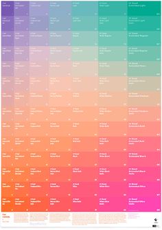 a color chart with the names and colors for each part of the page, in different shades