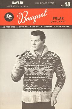 Navajo Cardigan Pattern Afghan Sweater, Snowflakes Patterns, Pullover Sweaters Pattern, Double Knitting Patterns, Cardigan Sweater Pattern, Cowichan Sweater, Evening Star, Patron Vintage, 1950s Mens