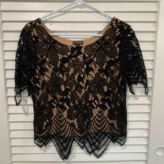 Lightweight, Sexy Blouse! Lace With Underlay Elegant Short Sleeve Top For Date Night, Short Sleeve Lace Top For Party, Elegant Short Sleeve Lace Top For Night Out, Chic Evening Lace Top With Short Sleeves, Elegant Short Sleeve Lace Crop Top, Lace Tops For Date Night, Elegant Black Short Sleeve Crop Top, Lace Top Short Sleeve For Night Out, Casual Lace Blouse For Night Out