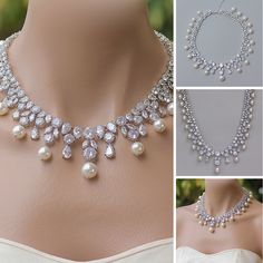 #bridaljewelry #weddingjewelry #crystalnecklace #bridalnecklace #weddingnecklace #crystaljewelry #czbridalnecklace #pearldropnecklace #statementnecklace #indianwedding Bridal Necklace With Pearl Drop For Wedding, Crystal Pearl Necklace With Rhinestones For Wedding, Pearl White Rhinestone Necklace For Wedding, Silver Pearl Necklace With Rhinestones For Wedding, Wedding Jewelry With Pearl And Rhinestones, Wedding Pearl Necklace With Rhinestones, Pearl White Crystal Bridal Necklace For Anniversary, Silver Cubic Zirconia Pearl Necklace For Wedding, Pearl White Crystal Bridal Necklace For Wedding