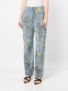 Stella McCartney Rewild Flora Denim Trousers - Farfetch Blue Floral Print Wide Leg Jeans, Blue Denim Floral Print Pants, Blue Floral Print Denim Pants, Blue Denim Pants With Floral Print, Relaxed Fit Floral Print Jeans In Denim, Relaxed Fit Floral Print Denim Jeans, Relaxed Fit Floral Print Jeans, Wide Leg Floral Print Denim Jeans, Wide Leg Floral Denim Jeans