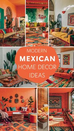 mexican home decor ideas with orange walls and rugs