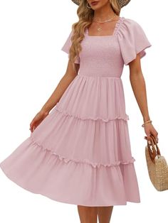 Casual Flowy Dress, Dress With Butterfly Sleeves, Flowy Dress Short, Easter Dresses For Women, Casual Long Dress, Pleated Fashion, Bridesmaids Nails, Barbie Inspired, Dress Collar