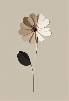 a white flower with black leaves on a gray background