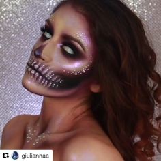 Glitter Skull Makeup, Sugar Skull Makeup Easy, White Contacts, Glam Skull, Halloween Tutorial, Fun Makeup, Halloween Makeup Inspiration