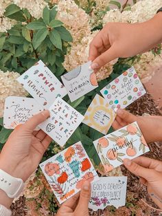 four people holding cards in their hands with the words god's orders written on them