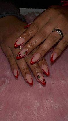 Misoltoes Nails, Valentines Day Nails Cherry, Cool Valentines Nails, Cherries On Nails, Saint Valentine Nails, Summer Cherry Nails, Baddie Nails Almond, Red Vacation Nails, Bye Nails