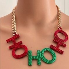 Nwt “Ho Ho Ho” Holiday Necklace Metal Adorned With Crystals Brand New With Tags Best Price Check Out All My Other Betsey Jewelry Msrp $88 Gorgeous Fun Holiday Piece Ships Fast From A Smoke And Pet Free Home Holiday Necklace, Betsey Johnson Jewelry, Ho Ho Ho, Metal Necklaces, Holiday Fun, Betsey Johnson, Red Green, Womens Jewelry Necklace, Jewelry Necklaces