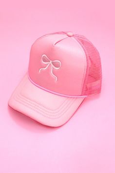 Add a touch of whimsy to your headwear with our Pink Embroidery Ribbon Bow Trucker Hat Cap. The charming ribbon bow designs embroidered on this hat elevate your style game. Plus, its practical design ensures both fashion and comfort, making it the epitome of chic. Go ahead, make a statement with this delightful accessory! DIMENSION: Height: 4.75" Brim: center 2.75" Circumference: 22" Bow Designs, Embroidery Ribbon, Embroidered Bow, Hat Hair, Pink Embroidery, Hat Types, Hat Embroidery, Sunglass Chain, Coquette Bow