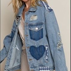 Gorgeous Pol Aztec Distressed Denim Jacket. Brand New. Runs Large. Spring Denim Outerwear With Patches, Bohemian Distressed Denim Outerwear, Spring Bohemian Distressed Outerwear, Bohemian Dark Wash Outerwear For Spring, Spring Bohemian Dark Wash Outerwear, Spring Denim Jacket With Patches In Dark Wash, Bohemian Distressed Denim Jacket, Blue Spring Outerwear With Patches, Spring Blue Outerwear With Patches