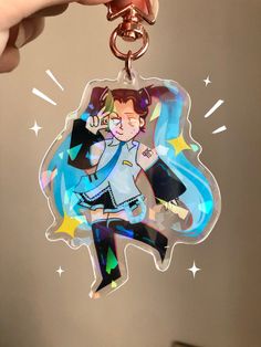 "Happy birthday Miku! From me, Jeremy! Sparkle on with these 3\" Jermiku keychains with a 'broken glass' holographic laminate for maximum sparkle! ✨ 3\" acrylic charm ✨ 'Broken glass' holographic laminate ✨ Rose gold star shaped clasp *This is a fan made product! I do not own Jerma985 nor Miku* Thank you for supporting a queer & trans owned shop!" Jerma Sparkle Off, Jerma And Miku, Juju On That Beat, Losing Faith In Humanity, Broken Glass, Acrylic Charms