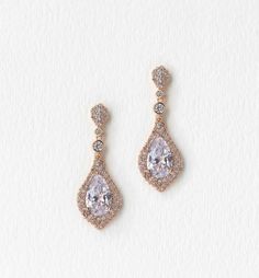 Rose Gold CZ Drop Earrings Bridal Earring, Classic Brides, Sparkly Earrings, Jewelry Bridal, Earrings Collection, Bridal Earrings, Bridal Accessories, Bridal Jewelry, Beautiful Jewelry