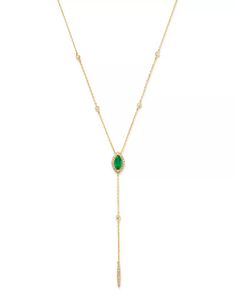 Bloomingdale's - Emerald & Diamond Lariat Necklace in 14k Yellow Gold, 16-18" - 100% Exclusive Emerald Jewelry Necklace Simple, Minimal Gold Pendant, Emerald Gold Necklace, Emerald Jewelry Necklace, Gemstone Lariat Necklace, Diamond Lariat Necklace, Accessory Illustration, Lariat Necklaces, Black Gold Necklace