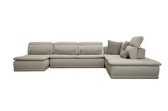 David Ferrari Panorama - Italian Modern Taupe Grey Fabric and Leather Modular Sectional Sofa  The David Ferrari Panorama is an exquisite Italian modern sectional sofa that combines taupe grey fabric and leather upholstery. Its ergonomic design features a left-facing chaise, adjustable headrests, and four move-back mechanism backrests. The modular design includes a corner with a move-back mechanism, and it comes complete with lumbar support, throw pillows, and an ottoman. Crafted in Italy, this s Modern Miami, Modern Sofa Sectional, Taupe Grey, Modular Sectional Sofa, Modular Sectional, Modular Design, Lumbar Support, Furniture Collection, Grey Fabric