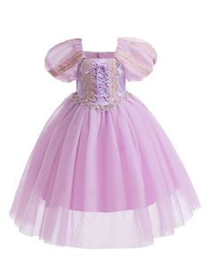 Young Girl Long Hair Princess Dress, Halloween Embroidery Mesh Tulle Puffy Party Dress, Suitable As Birthday Gift, Holiday Outfit, Christmas Cosplay Masquerade Ball Event Dress Mauve Purple   Long Sleeve Fabric Floral Fit and Flare Non-Stretch  Young Girls Clothing, size features are:Bust: ,Length: ,Sleeve Length: Long Hair Princess, Tutu En Tulle, Embroidered Lavender, Dress For Evening, Clothes For Children, Tulle Tutu Dress, Embroidery Tulle, Robes D'occasion, Disney Clothes