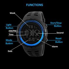 The SKMEI Mens Digital Multi-functional watch is perfect for sports and outdoor enthusiasts It features double time, alarm, countdown, stop watch, date, night lighting, compass direction, chronograph, 12/24 hour clock and 50M waterproof Design with quality material and every attention detail. Watch is made with Taiwan IC Chip set for second accuracy and Japanese battery for long life. The band is made with German imported PU resin strap, which is soft, comfortable and environmentally friendly Di Blue Wear-resistant Chronograph Watch For Outdoor, Wear-resistant Chronograph Watch With Round Dial For Outdoor, Sporty Wear-resistant Watch For Outdoor, Functional Wear-resistant Outdoor Watch, Functional Outdoor Wear-resistant Watches, Sporty Wear-resistant Outdoor Watches, Sporty Outdoor Wear-resistant Watches, Functional Sports Watch Wear-resistant, Durable Sporty Watches For Outdoor Activities