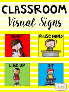 classroom visual signs with the words, line up and sit