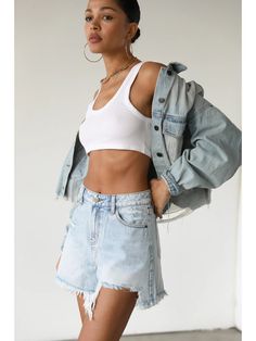 The comfiest denim shorts to wear with EVERYTHING this Spring/Summer are here! - Light Wash denim featuring distressing across the front and back - Fit true to size - Model is 6'1" wearing a size Large in first photos & Model is in a size small in last photos - Fabric: 60% Cotton 37% Polyester 3% Spandex * due to screens and filters colors may vary slightly to photos * Casual Distressed Cutoff Jean Shorts, Distressed High Rise Jean Shorts For Summer, High Rise Distressed Jean Shorts For Summer, Distressed High-rise Jean Shorts For Summer, Mid-rise Distressed Jean Shorts For Summer, Relaxed Fit Cutoff Shorts For Day Out, Distressed Denim Shorts For Summer, Relaxed Fit Jean Shorts For A Day Out, Distressed Cotton Knee-length Jean Shorts