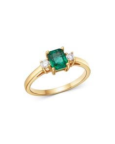 Bloomingdale's Emerald & Diamond Ring in 14K Yellow Gold - 100% Exclusive Classic Yellow Gold Emerald Ring With Diamond Accents, Rose Gold Emerald Ring, Sapphire Engagement Ring Set, Green Sapphire Engagement, Green Sapphire Engagement Ring, Colored Stone Rings, Emerald Ring Gold, Gold Promise Rings, Colour Stone