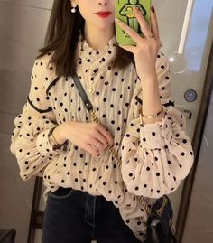 Retro Polka Dot Style Long Sleeve Blouse Shirt – Tomscloth Polka Dot Long Sleeve Shirt For Spring, Trendy Long Sleeve Polka Dot Blouse, Polka Dot Long Sleeve Top For Fall, Coquette Grunge Aesthetic, 90s Fashion Grunge Outfits, Aesthetic Outfits Y2k, Polka Dot Style, 90s Y2k Fashion, Coquette Grunge