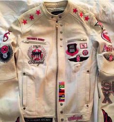 Leather Jacket With Patches, Victoria Secret Jacket, Jacket With Patches, Asymmetric Jacket, Coat Trends, Stage Outfits, Dream Clothes, Utility Jacket, Hoodie Jacket