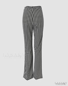 Lasaky - Houndstooth Buttoned High Waisted Wide Leg Suit Pants Fitted Trousers With Houndstooth Pattern, Fitted Houndstooth Trousers, Stretch Houndstooth Pants For Work, Fitted Houndstooth Pants For Fall, Elegant Black Houndstooth Bottoms, Black Wide Leg Bottoms With Houndstooth Pattern, High Waist Houndstooth Pants For Fall, Trendy High Waist Houndstooth Bottoms, Chic Stretch Houndstooth Bottoms