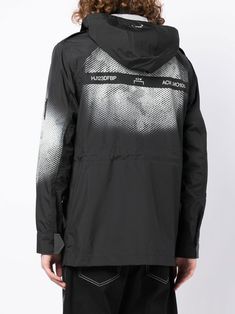 printed-panel jacket from A-COLD-WALL* featuring black, logo print to the rear, logo print to the front, high neck, detachable hood, long sleeves, front zip fastening, two side flap pockets, two chest flap pockets and printed panels. When buying this unisex item, keep in mind that it is graded in standard men's sizing.. | A-Cold-Wall* Printed-Panel Jacket Panel Jacket, A Cold Wall, Detachable Hood, Black Logo, Black Print, Flap Pocket, Keep In Mind, Logo Print, Hooded Jacket