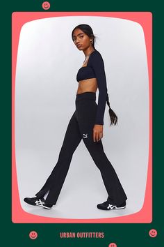 Staple Puma legging in a modern flared silhouette. Designed in a soft & stretchy knit with a mid-rise waist, pintuck leg seams and split hems for an updated look. Features Puma pintuck flared legging Flare yoga pant Soft & stretchy knit Puma logo on front Mid rise waist Pintuck-detail leg Split hems Body-skimming flared fit Full length Easy pull-on style Content + Care 90% Cotton, 10% spandex Machine wash Imported Size + Fit Mid rise Flared leg Full length Model in Black is 5’8" and wearing size Small Measurements taken from size Small Waist: 28" Rise: 11" Inseam: 32" Leg opening: 18.5" | Puma Pintuck Flared Legging Pant in Black, Women's at Urban Outfitters Puma Leggings, Flare Legging, Puma Logo, Pin Tucks, Small Waist, Split Hem, Cotton Spandex, Black Fits, Bottoms Pants