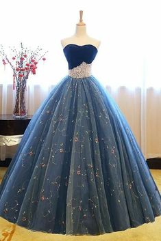 Charming Ball Gown Lace and Velvet Formal Dress, Sweet 16 Party Dresses sold by BeMyBridesmaid on Storenvy Ball Gown Dresses With Color, Navy Blue Lace Prom Dress, Wedding Dress Trumpet, Sweet 16 Party Dress, Dress With Pearls, Sweet 16 Dress, Prom Dress Black, Quinceanera Dresses Blue, Princess Prom Dresses