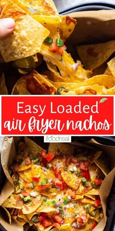 easy loaded nachos in a black container with text overlay