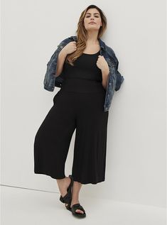 Pull-On Culotte - Super Soft Black, DEEP BLACK Red White And Brew, Polished Casual, Affordable Plus Size Clothing, Drop Shoulder Cardigan, Body Stretch, Lace Sleeve Top, Flare Top, Black Wide Leg Pants, Plus Size Womens Clothing