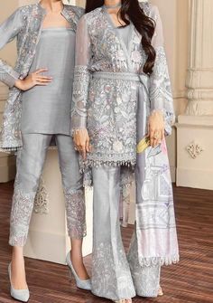 Baroque Embroidered Chiffon Master Copy Pakistani Dress - db11736 Eid Dresses With Intricate Embroidery, Sleeveless Georgette Dress For Eid, Festive Long Sleeve Sheer Dress, Spring Wedding Dress In Georgette, Sleeveless Party Dress For Eid, Embroidered Long Sleeve Organza Dress, Long Sleeve Georgette Dress With Floral Embroidery, Fitted Sheer Georgette Dress, Festive Sheer Dupatta Dress For Wedding Guest