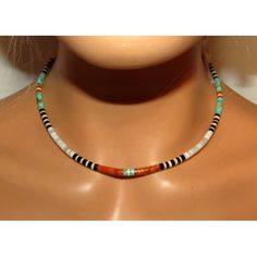 Stunning Santo Domingo Pen Shell, Orange Spiny & Kingman Turquoise Rolled Heishi Beads Choker Necklace With Sterling Silver Clasp By The Santo Domingo Artist J. Tenorio. Measures About 16" Long. Gorgeous, Elegant Piece That Is Sure To Complement Any Outfit. Beaded Chocker, Beads Choker Necklace, Beads Choker, Vintage Native American Jewelry, Native American Necklace, Southwestern Jewelry, Handmade Wire Jewelry, Beaded Choker Necklace, Kingman Turquoise