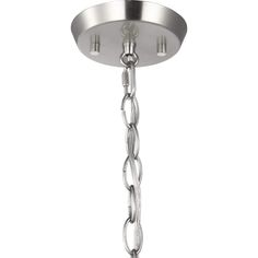 a metal light fixture with chains hanging from it