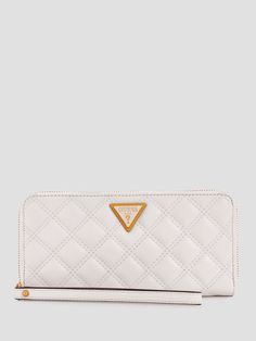 Keep your essentials close with this zip-around wallet featured in a quilted faux-leather construction and front logo hardware. Luxury White Wallet, White Wallet, Clutch Wallet, Clutch Handbag, Wrist Strap, Card Slots, Zip Around Wallet, Slots, Women Handbags