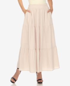 in stock Elegant Beige Tiered Skirt Bottoms, Solid Color Tiered Skirt For Day Out, Feminine Tiered Skirt In Solid Color, Feminine Beige Tiered Skirt, Chic Beige Tiered Skirt Bottoms, Feminine Solid Color Tiered Skirt, Chic Beige Tiered Skirt, Beige Tiered Lined Skirt, Feminine Tiered Skirt