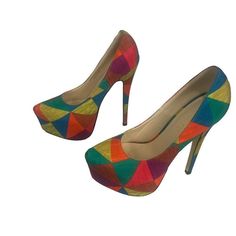 Liliana Women's Colorblock Rainbow Maniac-6 Pumps Size 7.5 These Must-Have Liliana Women's Colorblock Rainbow Maniac-6 Pumps Combine The Best Of Fashion And Function. With Its Vibe-Worthy Color Blocking, Stylish V-Cut At The Front And A Comfortable Heel That Fits Right In With An Active Lifestyle, This Is Practicality At Its Fashionable Best. Be The Envy Of Your Friends And Show The World That You’re A True Trend-Setter. Order Your Size Today! -Liliana Women's Colorblock Rainbow Maniac-6 Pumps S Multicolor Platform Heels With Round Toe, Rainbow Platform Heels With Round Toe, Rainbow Round Toe Platform Heels, Trendy Colorful Synthetic Heels, Multicolor High Heel Platform Shoes, Multicolor Platform High Heels, Multicolor High Heel Platform Heels, Multicolor Platform Heels, Retro Yellow Heels For Party