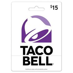 a purple and white tag with the word taco bell on it