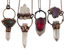 Quartz Point Bohemian Style Necklace w/ Accent Stone. Quartz Point Necklace, Crystal Lattice, Soldered Jewelry, Soldering Jewelry, Violet Color, Quartz Crystal Necklace, Bold Jewelry, Bronze Metal, Antique Inspiration