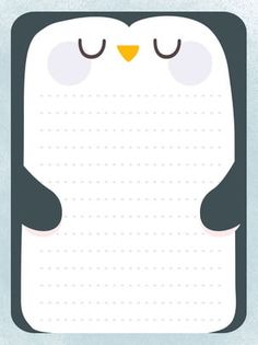 a penguin with its eyes closed sitting on top of a sheet of paper that says, i