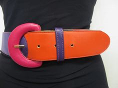 Rainbow Leather Belt Ginnie Johansen Do you collect cool? This is for you! New and unworn ($68.00) Soft luscious leather Check out the detailed craftsmanship Small/Medium Fits 26" to 30"    35" long  1 3/4"  Wow! https://www.etsy.com/shop/BelindasStyleShop Funky Belts, Handmade Bohemian Multicolor Belt, Colorful Belt, 70s Belt Buckle, Vintage Adjustable Multicolor Belts, Rainbow Belts, 70s Jewelry, Boho Belt, Boho Belts